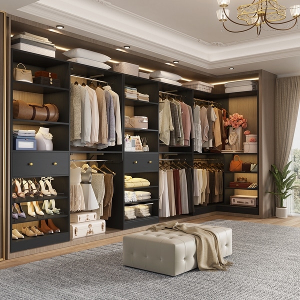 Zyntex Corner Closet System with 2 Wooden Drawers and 6 Hanging