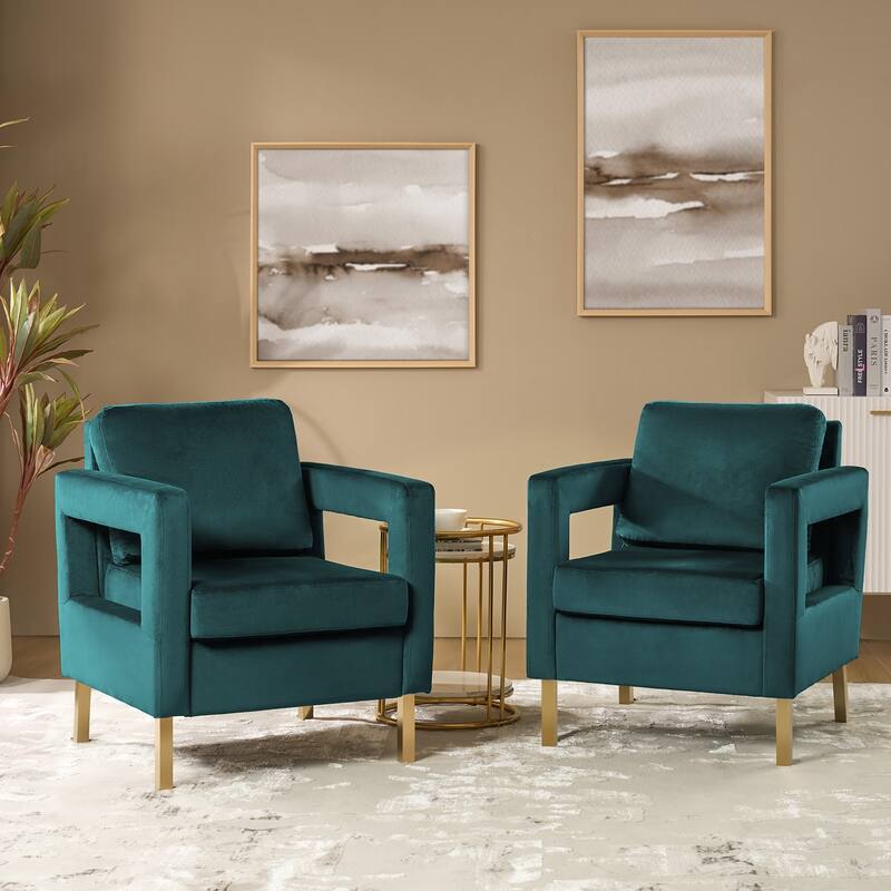 Valentina Modern Upholstered Accent Armchair with Gold Legs Set of 2 by HULALA HOME