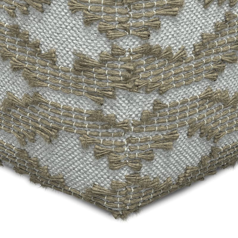 WYNDENHALL Rowan Hand Woven Cotton/Jute Square Pouf Ottoman in Natural and White