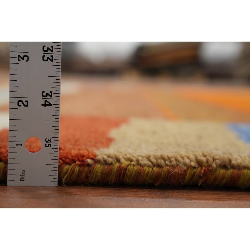 Hand Knotted Oriental 100% Wool Carpet Modern Bordered Oranges & Rust Gabbeh Area Rug - 9' 9'' X 6' 5''