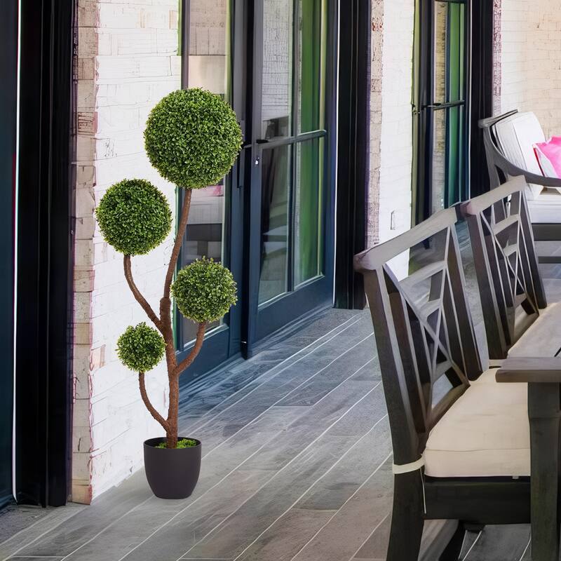 4/5FT Artificial Topiary Ball Tree, Faux Potted Boxwood Topiary Plant, Fake Shrubs Tree for Front Door Home Balcony