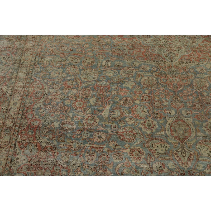 Hand Knotted Oriental 100% Wool Carpet Traditional Floral Navy Blue & Blues Kashan Area Rug - 11' 2'' X 8' 8''