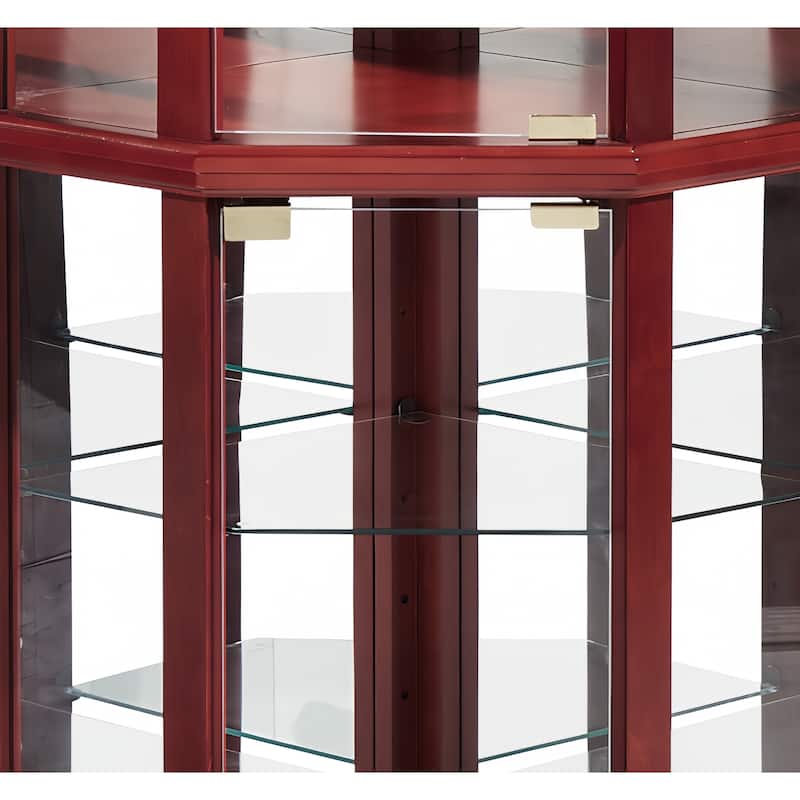 Lighted Display Curio Cabinet, Corner Wooden China Cabinet, Wine Bar Cabinet with Tempered Glass Door & Adjustable Shelves