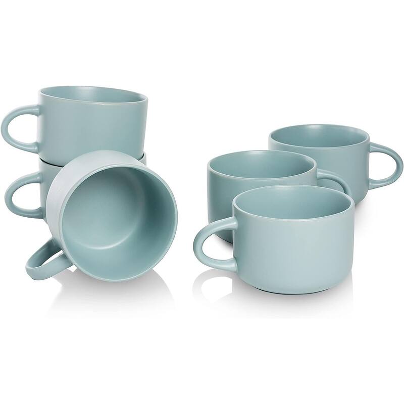 Wazee Matte 4.75"/22 oz Oversized Mug, Set of 6 - Mineral Blue