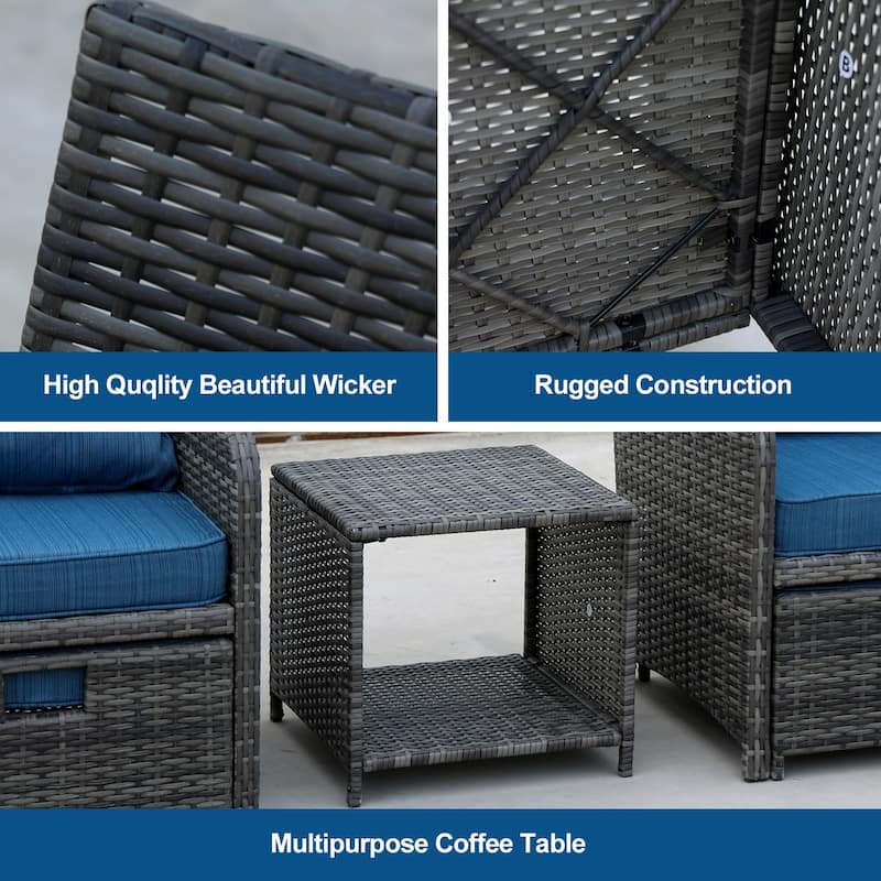 5 Pieces Wicker Patio Furniture Set Outdoor Patio Chairs with Ottomans Conversation Furniture with coffetable