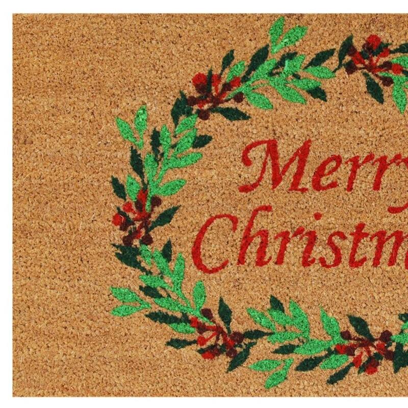 HomeRoots 17" X 29" Brown Red And Dark Green Christmas Merry Christmas Outdoor Coir Door Mat - 17.00' X '29.00