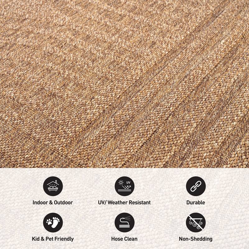 World Rug Gallery Geometric Indoor/Outdoor Flat Woven Area Rug - Natural Jute-Style, Easy-Care Patio Rug for Balcony Patio Deck