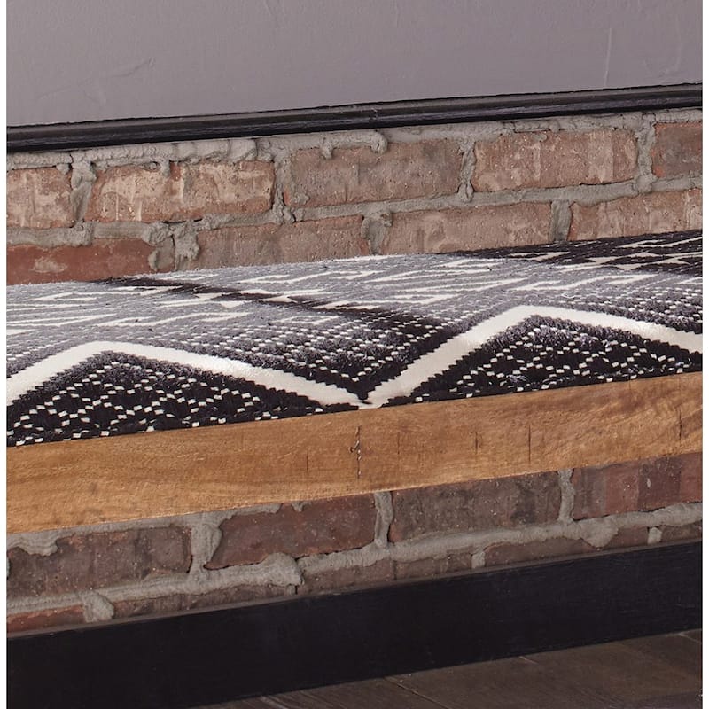 Rectangular Upholstered Bench, Natural and Navy