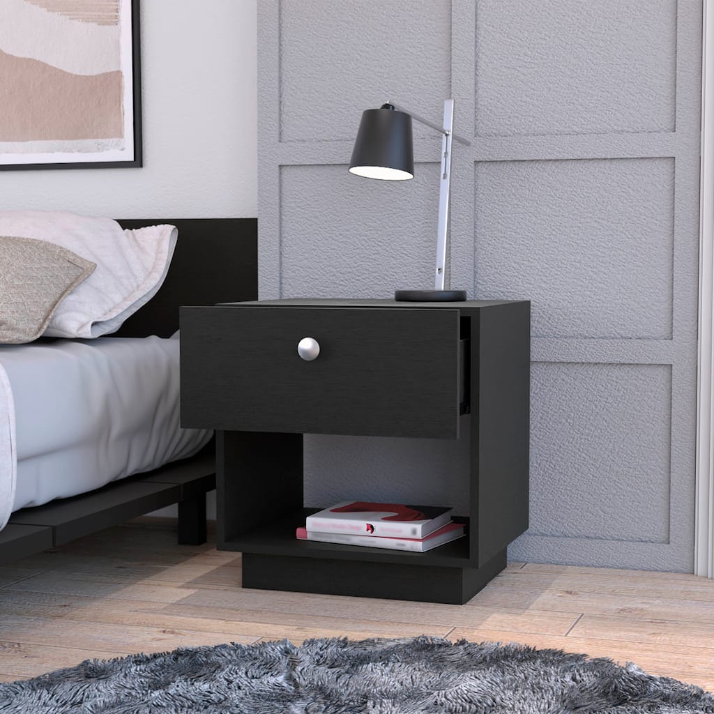 Stylish 1-Drawer Nightstand with Large Storage Shelf and Smooth Glide Mechanism