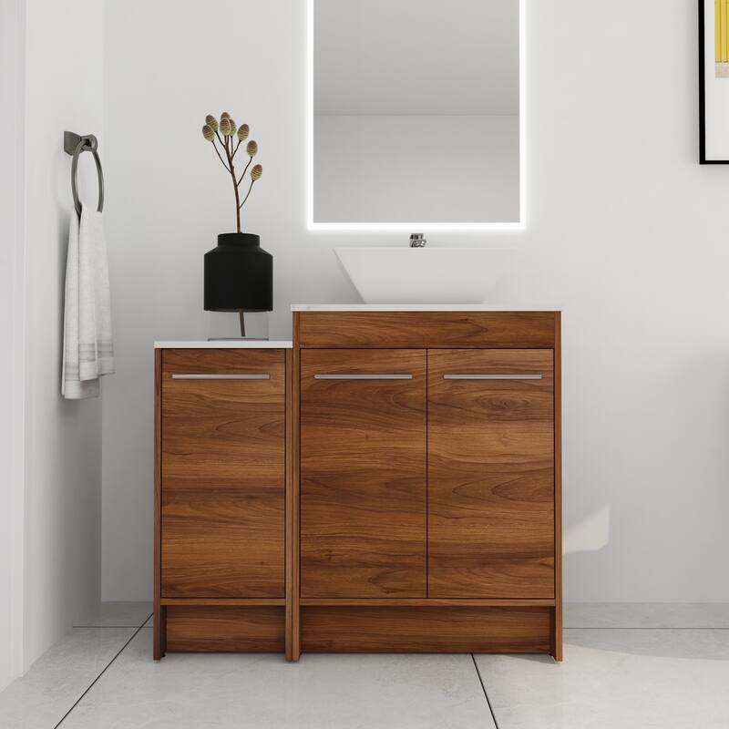 ARTCHIRLY 24/36/48/60 Inch Bathroom Vanity with Sink, Freestanding Bathroom Vanity with Soft Close Door and Shelf - 35.4"W x 18.9"D  - Brown Ebony-101