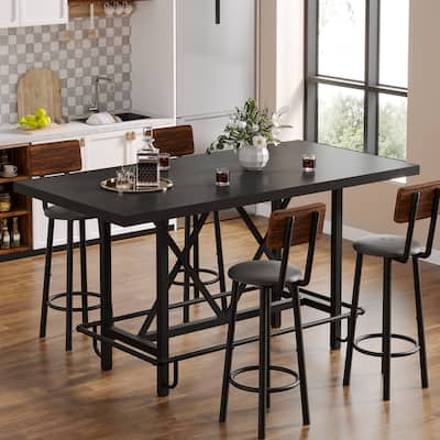 6-People Counter Bar Height Pub Table withe Footrest, Tall Bar Table with Thicken Wood Tabletop and Metal Frame for Home/Kitchen