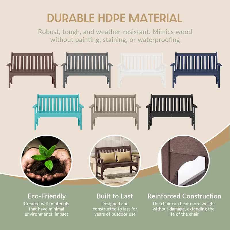 Polytrends Laguna 51" Outdoor Patio 2-Person Garden Bench