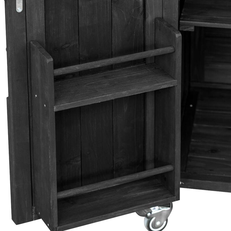 Wood Kitchen Cart with Stainless Steel Top and Spice Rack