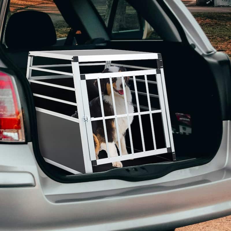 GDFStudio - Miller Aluminum Double Doors Travel Crate Trapezoidal Kennel Dog Cat Carrier Durable