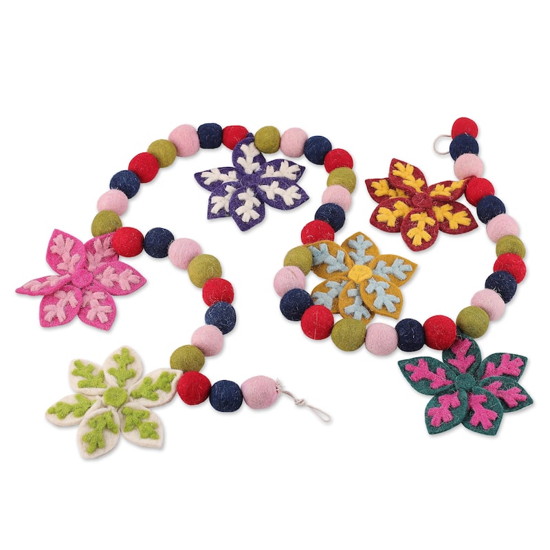 Novica Handmade Snowflake Party Wool Felt Garland - Multi