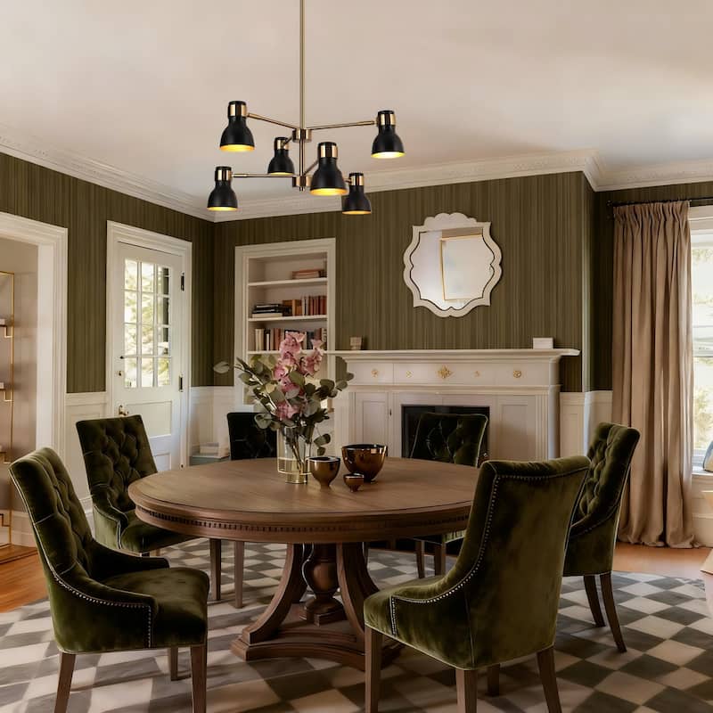 Modern 6-Light Black Gold Chandelier Industrial Metal Pendant Lights for Dining Room - 24.5" D x 12" H