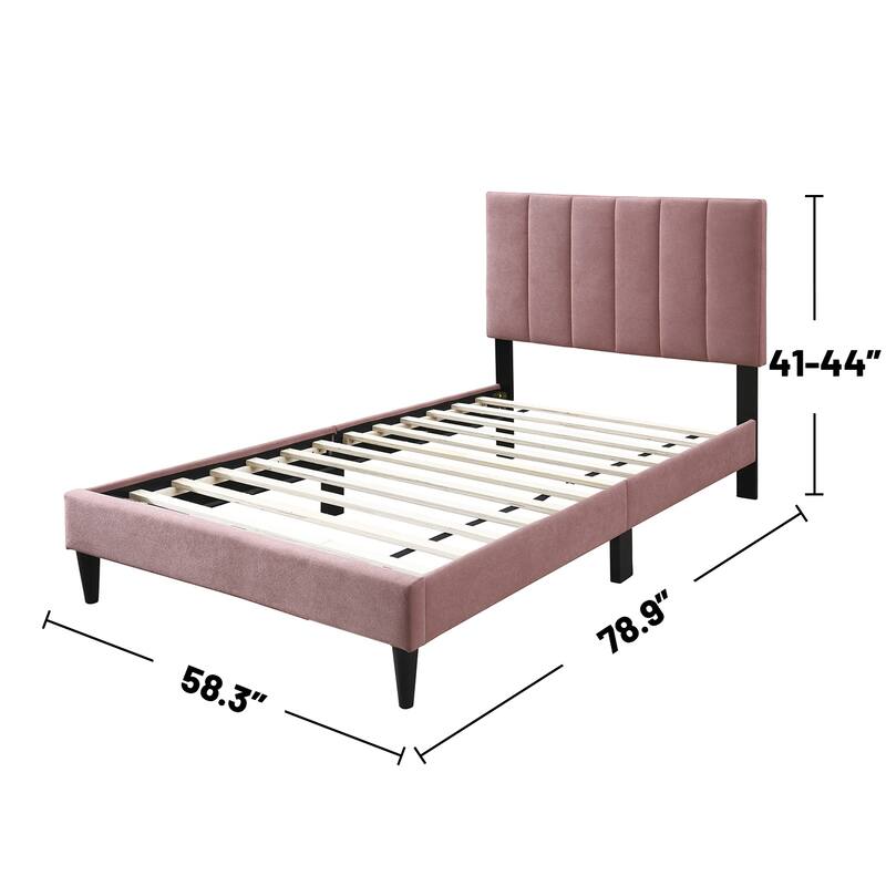 Brushed Linen Fabric Adjustable Headboard Full Bed with Channel Tufting Design