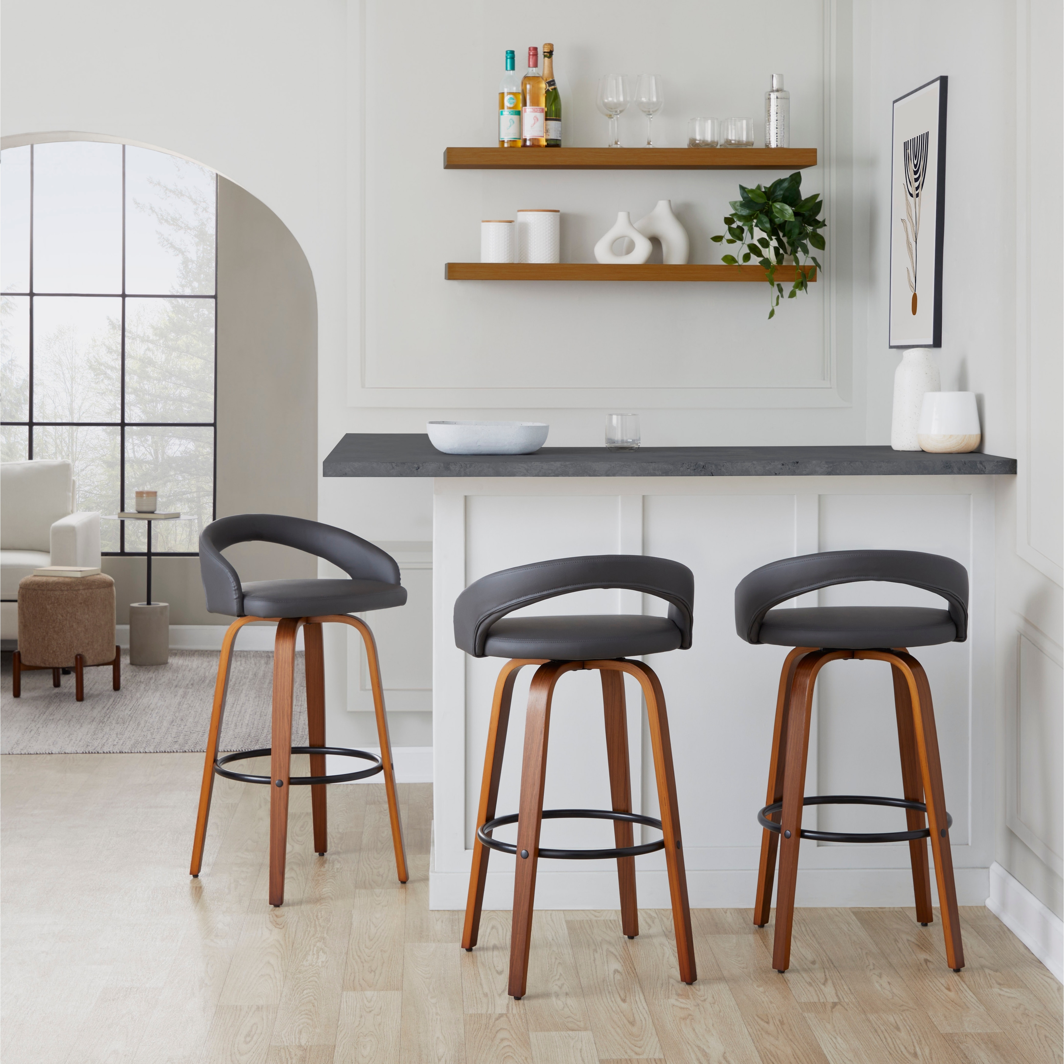 Carson Carrington Stavanger Upholstered 30" Fixed-Height Bar Stool with Bent Wood Legs & Round Footrest (Set of 2)