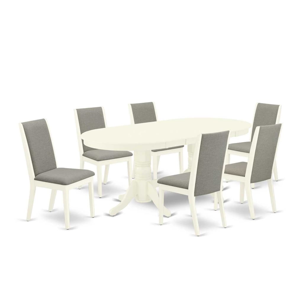 Rustic Kitchen Table Set - 7 Piece Dining Set with 6 Chairs - Linen White & Shitake Finish - Hardwood Structure - 76