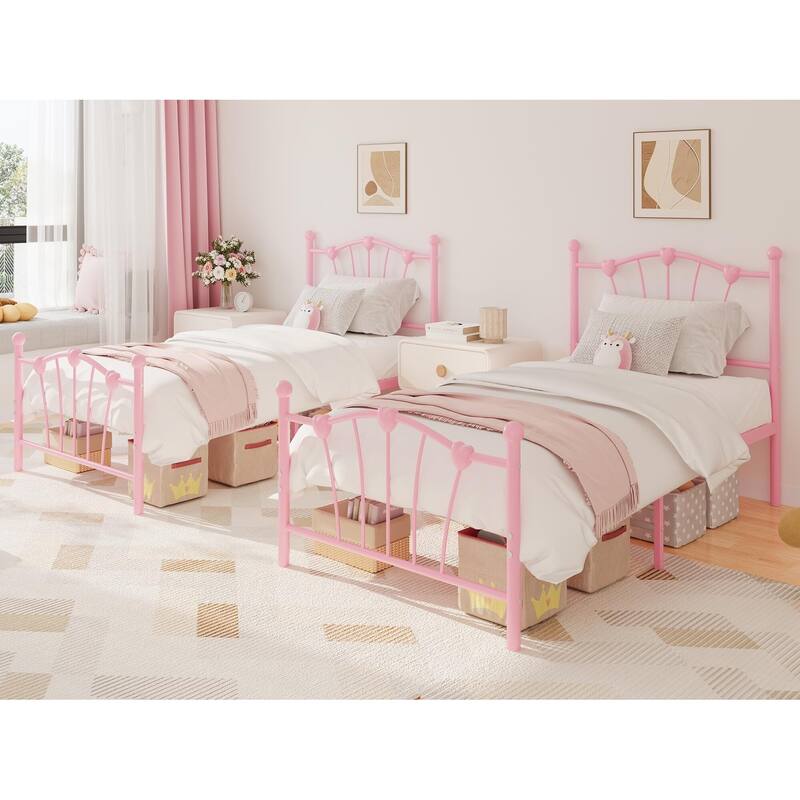 Heart Shaped Metal Bed Frame with Headboard and Footboard