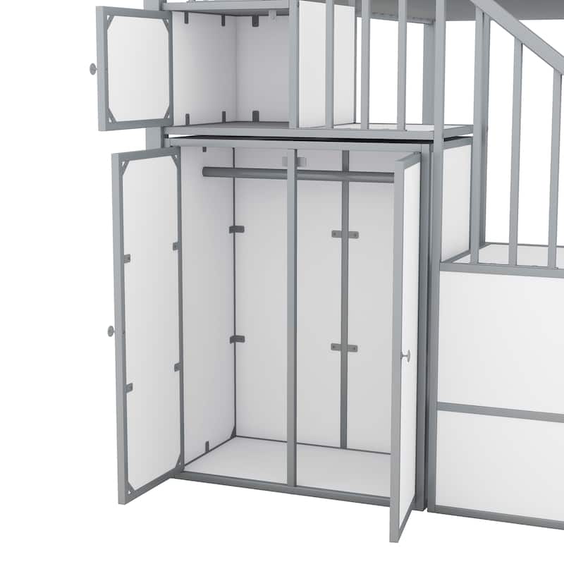 MERAX Metal Twin over Twin Castle-shaped Bunk Bed with Wardrobe and Shelves