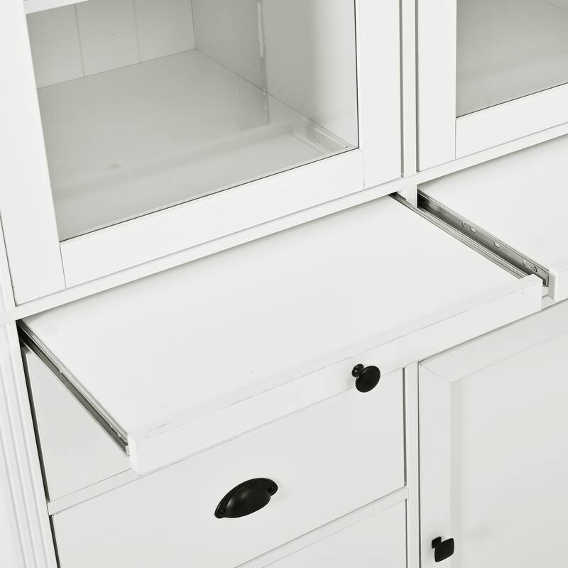 72''H Kitchen Pantry, Display Storage Cabinet with Glass Doors and Drawers, Serving Trays and Shelves