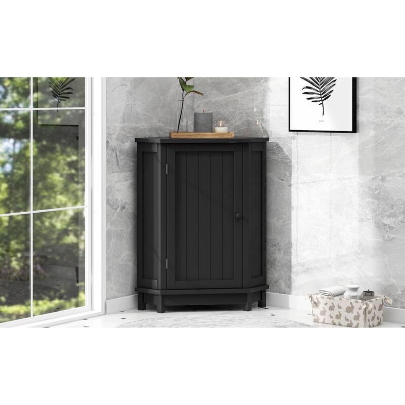 Roomfitters 24" Triangle Corner Bathroom Cabinet, Modern MDF Storage Organizer with Adjustable Shelves, Black