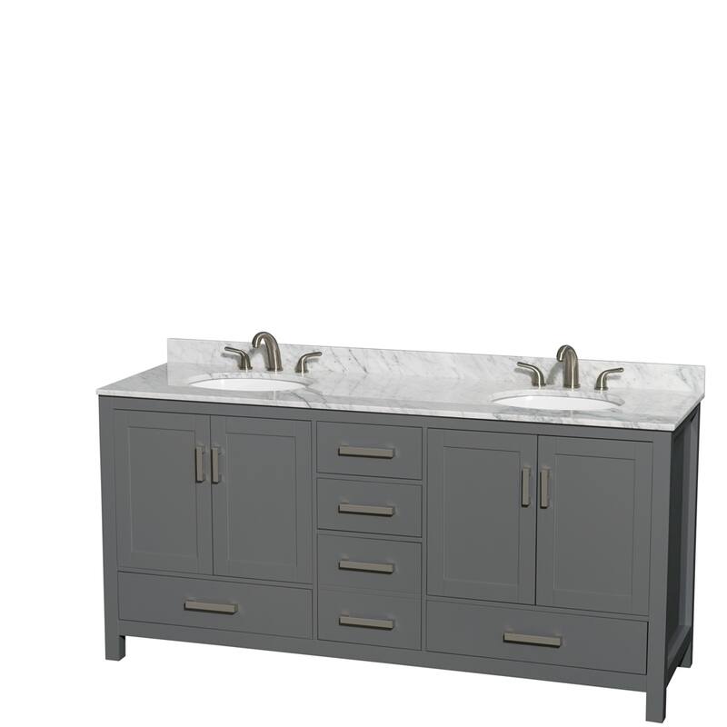 Wyndham Collection Sheffield Double Vanity Set - 72-Inch Double - Dark Gray, White Carrara Marble Top, Chrome Trim