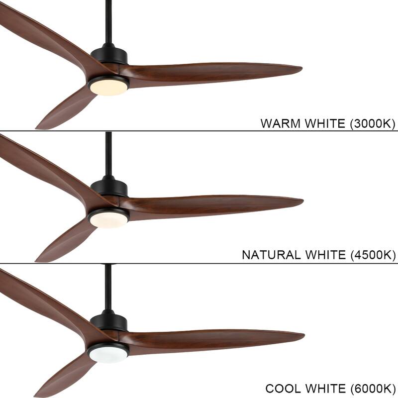 WINGBO 60 Inch DC Ceiling Fan with Lights and Remote Control, 3 Reversible Carved Wood Blades, 6-Speed Noiseless DC Motor