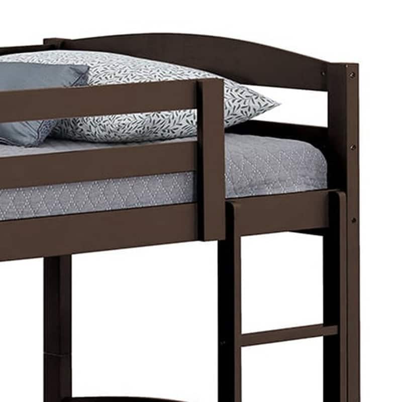 Modern Espresso Solid Wood Twin Over Twin Bunk Bed with Ladder
