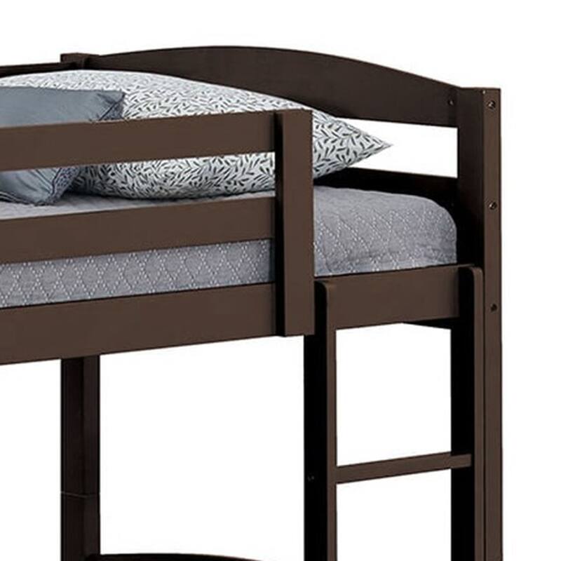 White/Espresso Wood Twin Over Twin Bunk Bed with Staircase