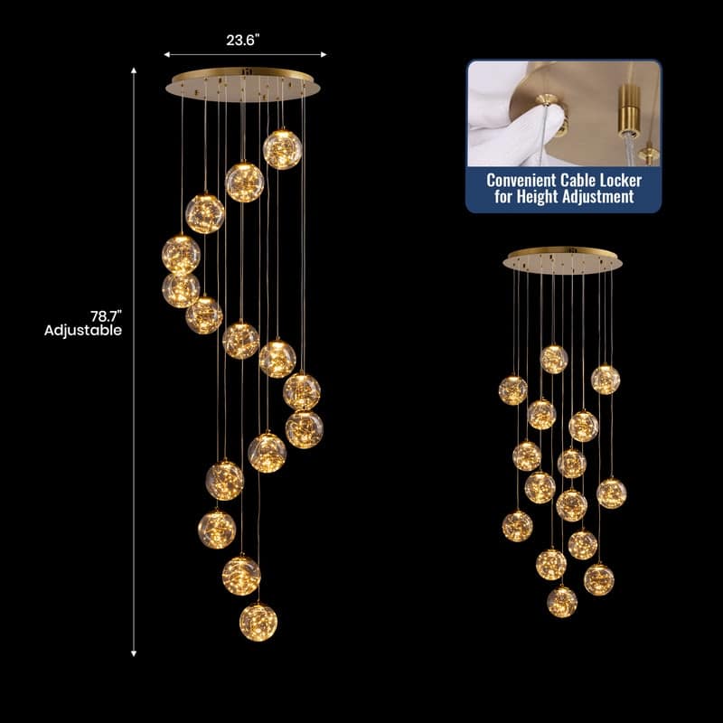 15-Light LED Staircase Chandelier Crystal Ceiling Lights Large Chandeliers for High Ceilings, Entryway Modern Lighting Fixture