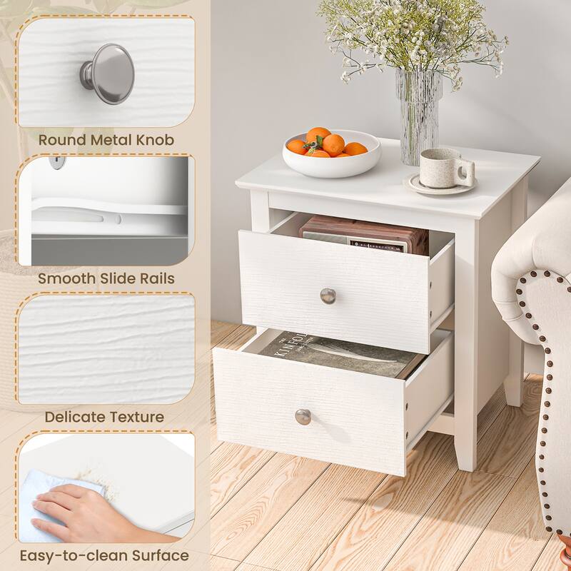 Gymax Modern Nightstand with Storage 2 Drawers & Support Legs for