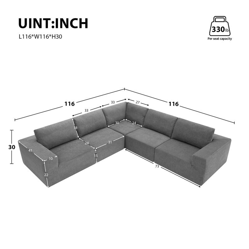 Comfortable 5-Seat Modular Sofa - Upholstered L-Shape Couch for Home