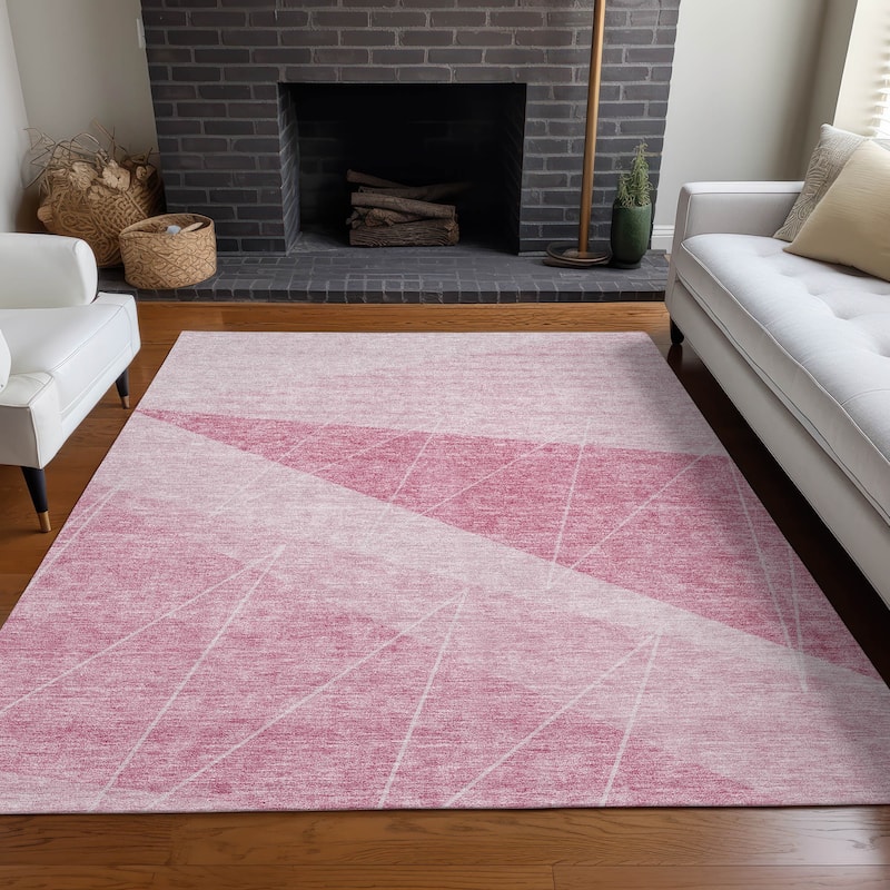 Machine Washable Indoor/ Outdoor Chantille Modern Prism Rug - Pink - 5' x 7'6"