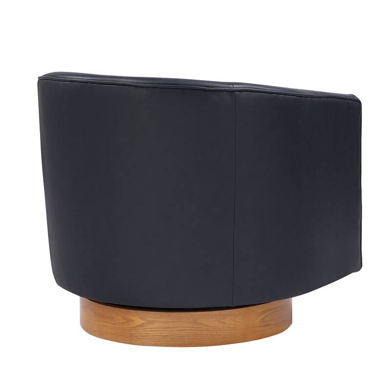 Maisy Midnight Blue Faux Leather Wood Base Barrel Swivel Chair