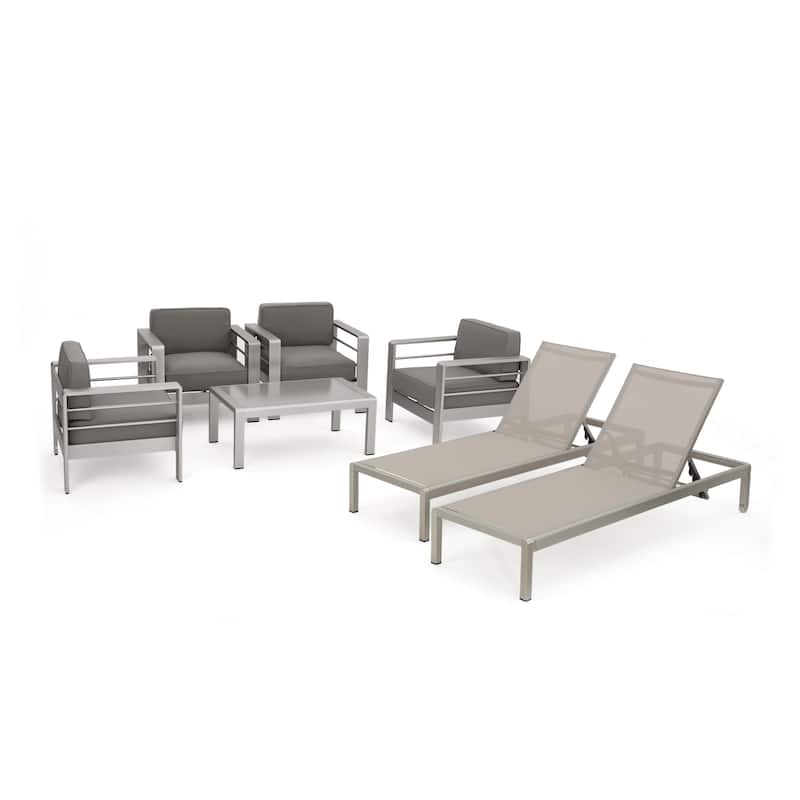 Cape Coral Outdoor 7-piece Seating Set with Cushions by Christopher Knight Home - Khaki and Grey