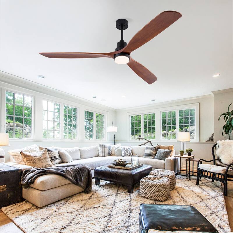 72 Inch Modern Ceiling Fan With 3 Color Dimmable 3 Solide Wood Blades Remote Control Reversible DC Motor With Led Light