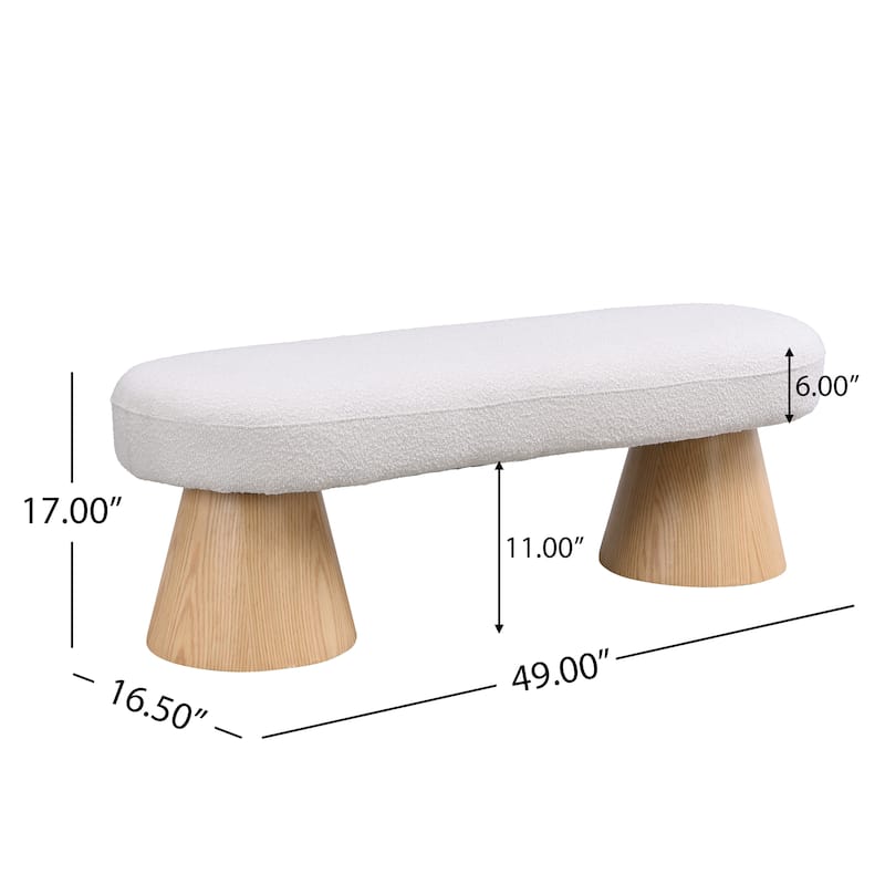 Roomfitters Upholstered Dining Bench for Dining Room, Beige Fabric Seat with Wood Legs, Beige
