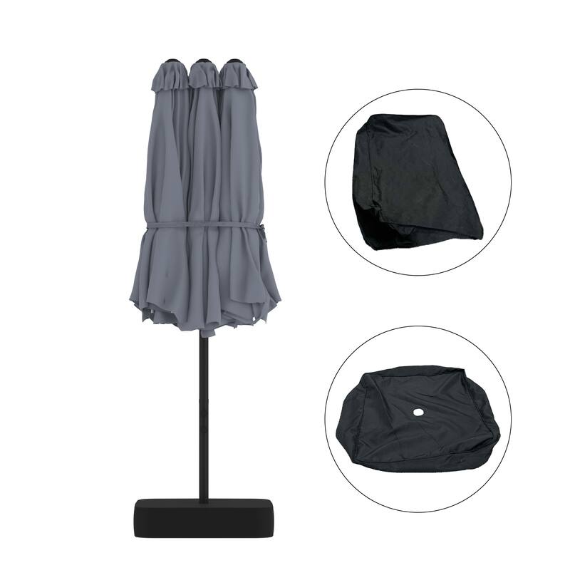 15 - foot Dual - sided Teal Outdoor Umbrella with LED: Durable Polyester Canopy, Sturdy Steel Frame