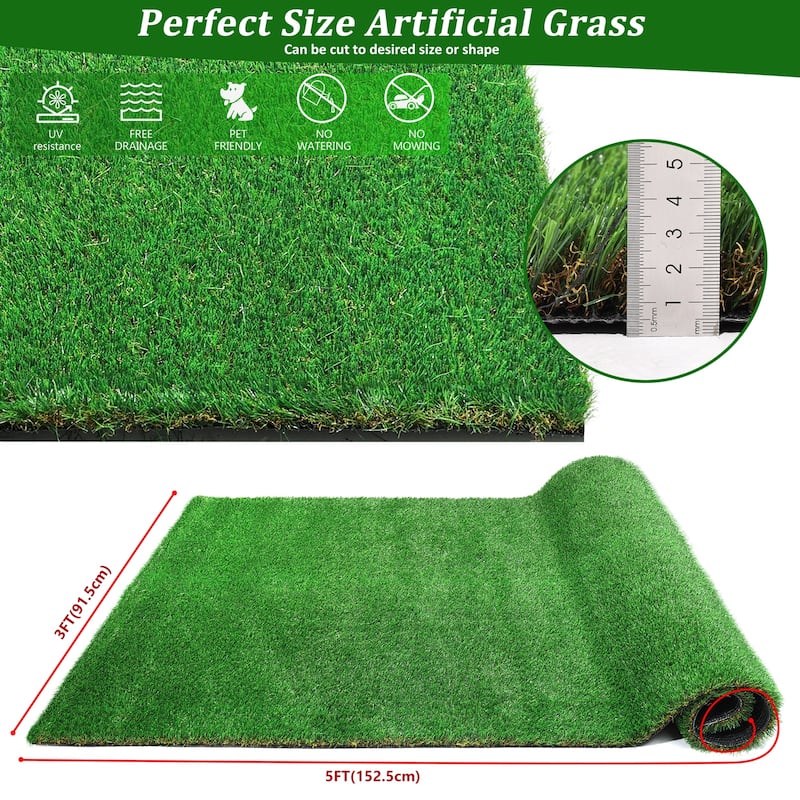 Outdoor Artificial Grass Runner Rug, Thick Grass Roll Decor Patio Balcony Garden Lawn, Dog Pets Turf Drain Mat