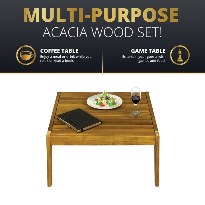 Kinger Home Trena 4-Piece Acacia Wood Patio Furniture Set with Cushions - 9' x 12'