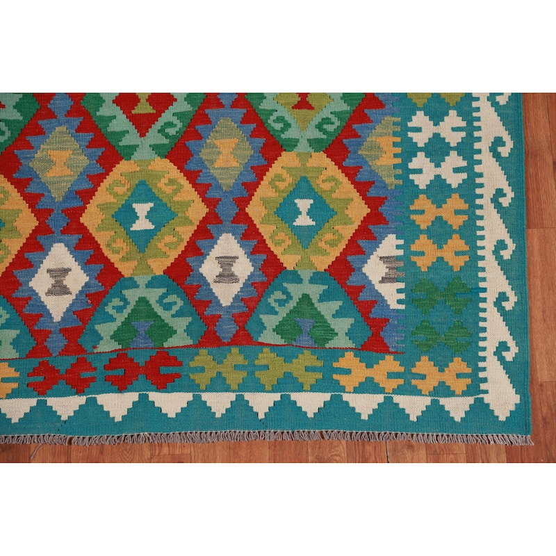 Hand Woven Oriental 100% Wool Carpet Southwestern All-Over Multi-Colored Kilim Area Rug - 8' 2'' X 5' 8''