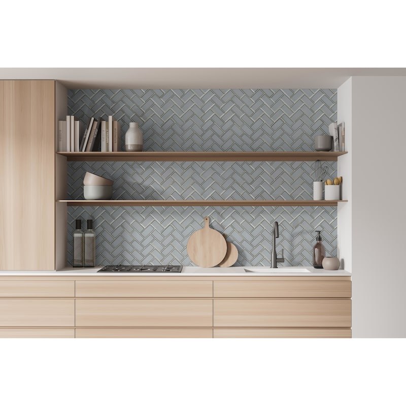 Ackland AKM-G-RI2X4BHB-CA Rivella - 12" x 14" Glass Herringbone Wall