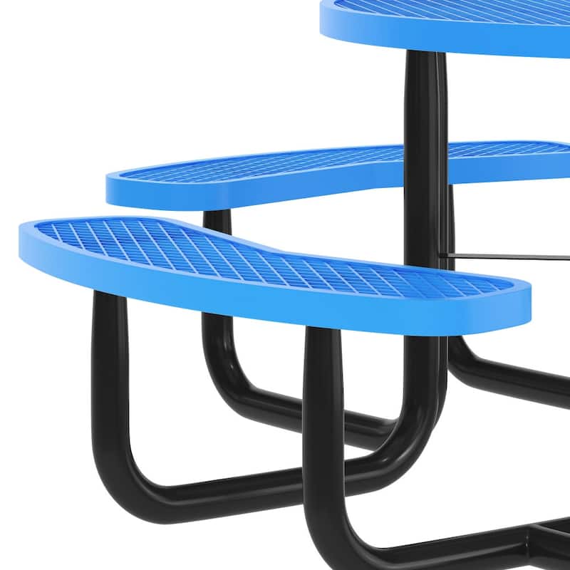 Commercial Grade Expanded Mesh Metal Outdoor Picnic Table with Anchors - 82.5"D x 82.5"W x 29"H
