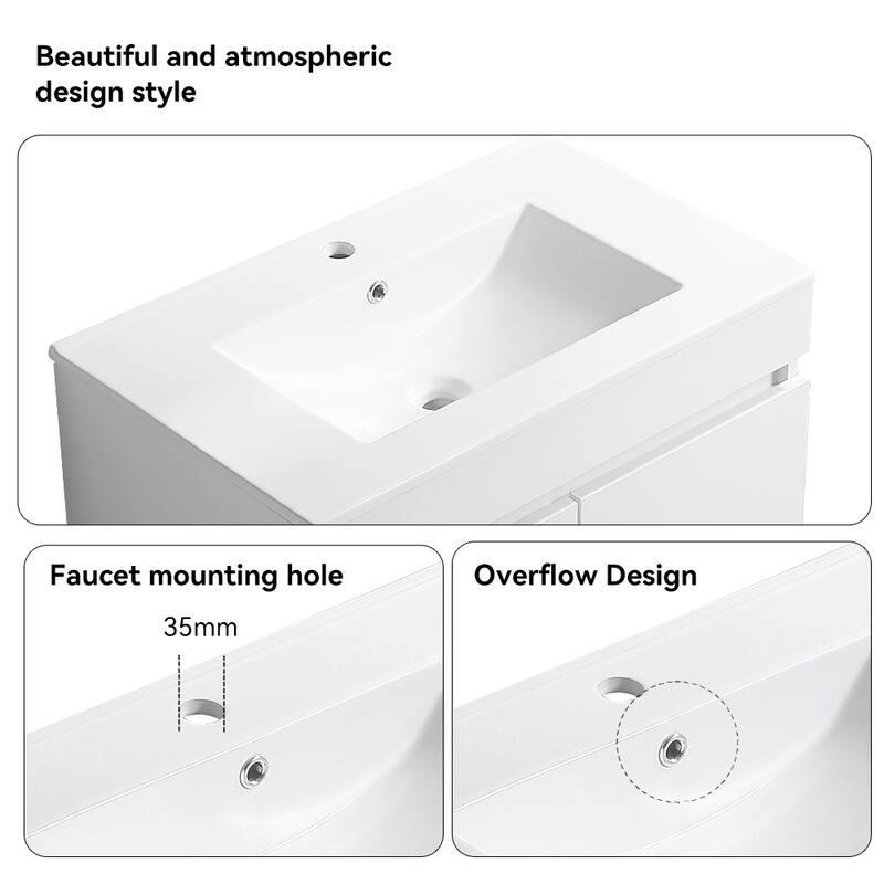 24 in. W x 19 in. D x 20 in. H Wall Mounted Bathroom Vanity with White Ceramic Basin,2 Soft Close Cabinet Doors