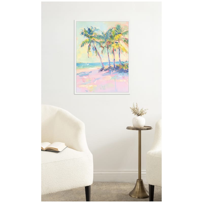 Kate and Laurel Beach Palm Tress Oil Painting by Honey Island Studio Framed Canvas Wall Art Print