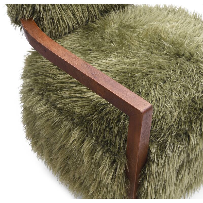 1pc Accent Chair Raked Wooden Arms Tight Back And Seat Soft Faux Fur Contemporary Living Room Furniture