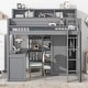 preview thumbnail 1 of 24, Elegant Sturdy Wood Twin Loft bed with Multiple Storage Shelves and Wardrobe, Built-in desk and Full-length Guardrails, Grey