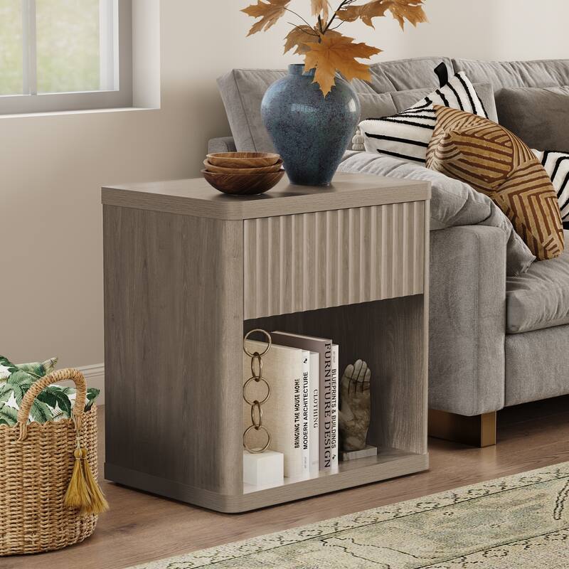 SICOTAS Nightstand with 1 Drawer and Open Storage - Grey - 1-drawer